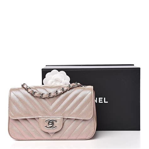 CHANEL Iridescent Caviar Chevron Quilted Mini Rectangular 